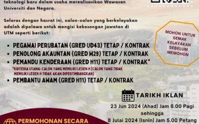 Iklan Jawatan Kosong di UTM Johor Bahru